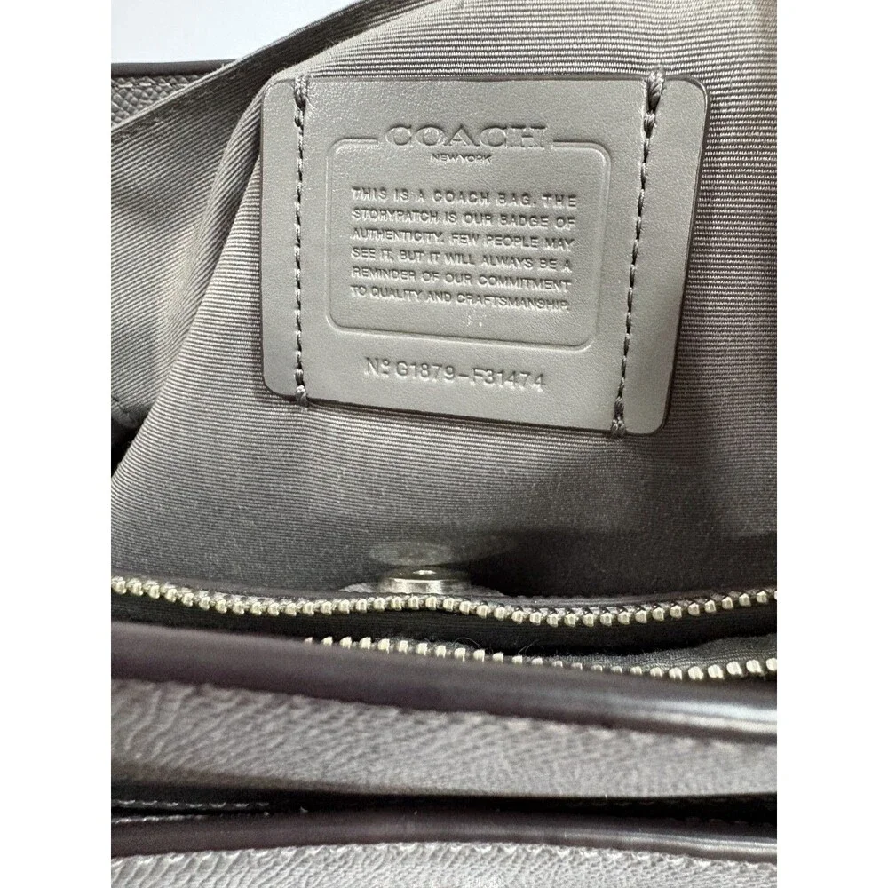 COACH Casey F31474 Tote Bag Purse Gray Durable Crossgrain Leather Large Logo